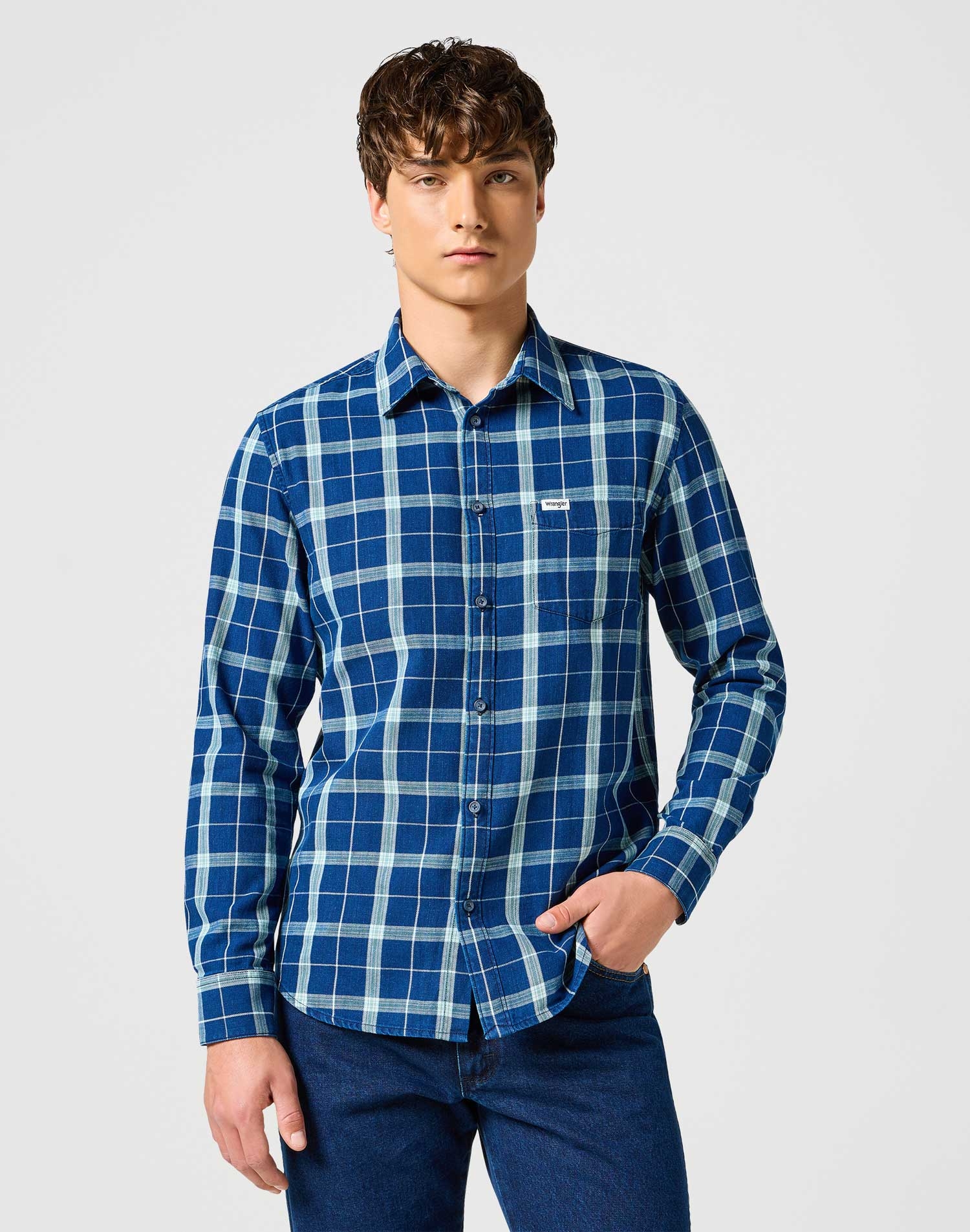 Wrangler camisa d'home de m/ll 112357231 de quadres blaus