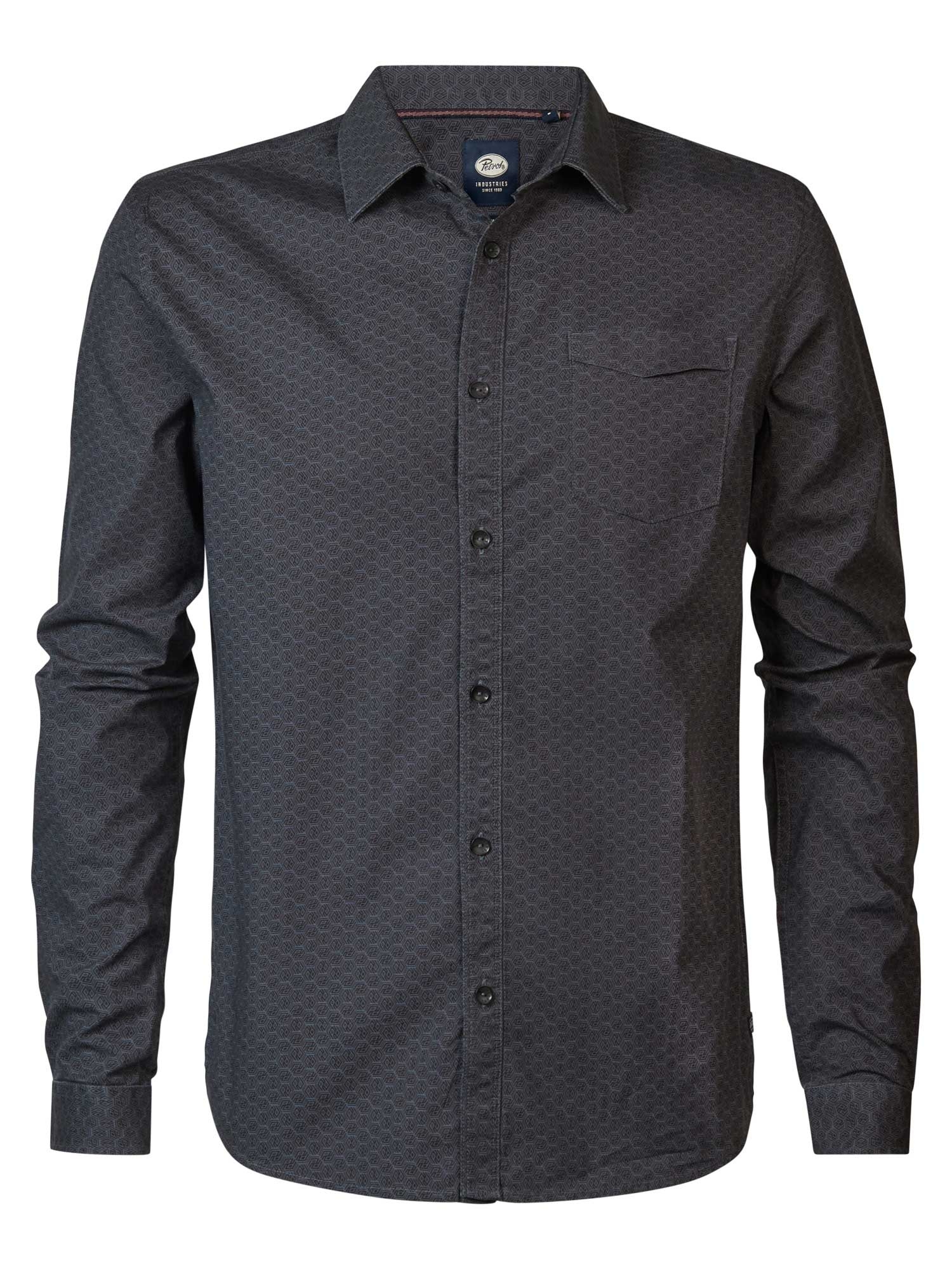 Petrol camisa de hombre de m/l SIL421/5185 gris oscuro con motivos