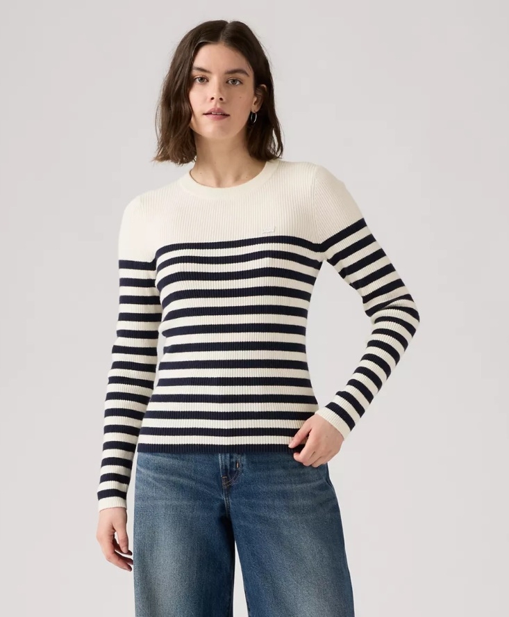 Levi's® jersei de dona de coll rodó A0719-0036 blanc amb ratlles blau marí
